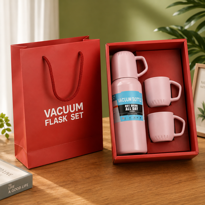 Set Termo Y Tres Tazas De Acero Inoxi