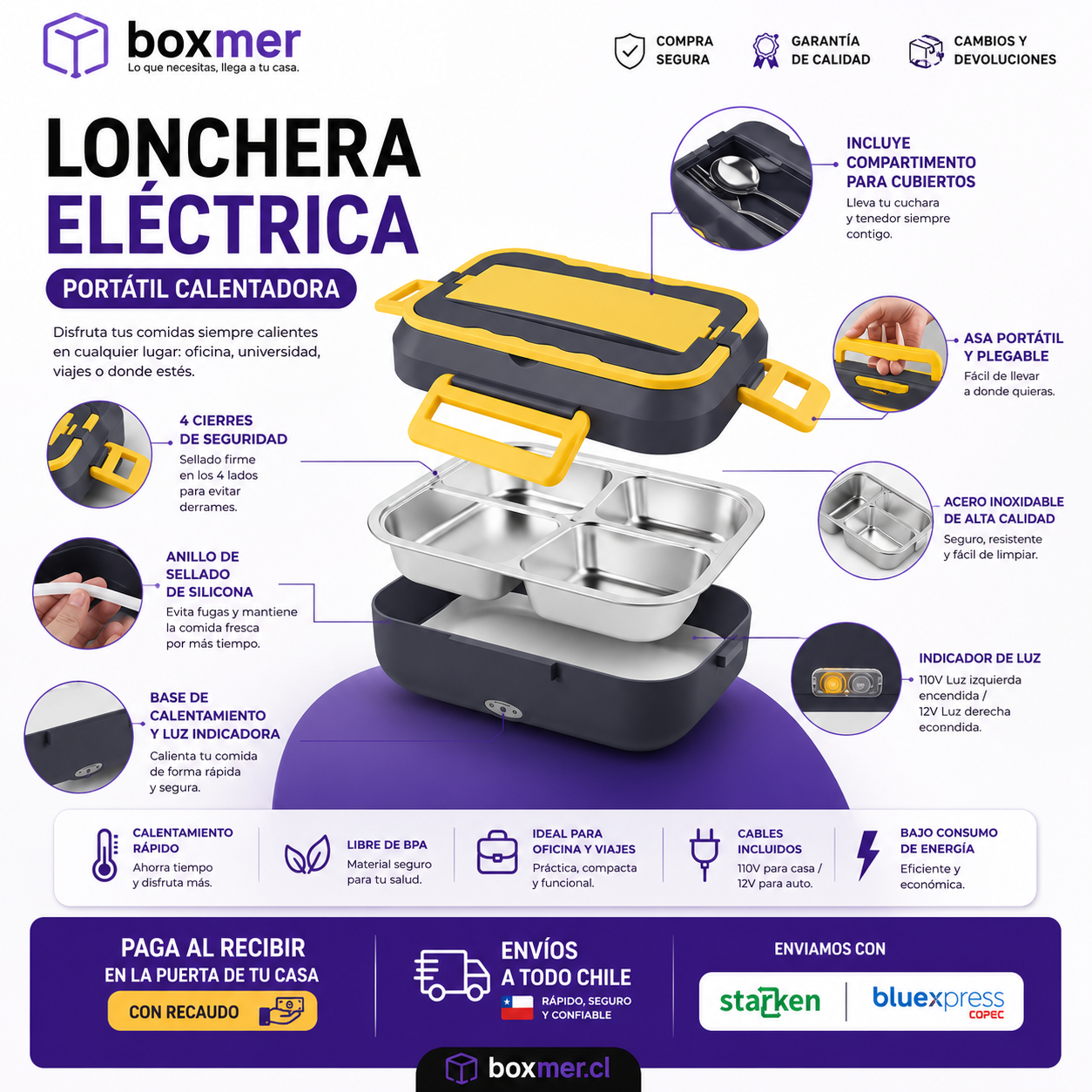 Lonchera calentadora eléctrica - Acero Inoxidable