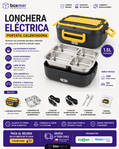 Lonchera calentadora eléctrica - Acero Inoxidable
