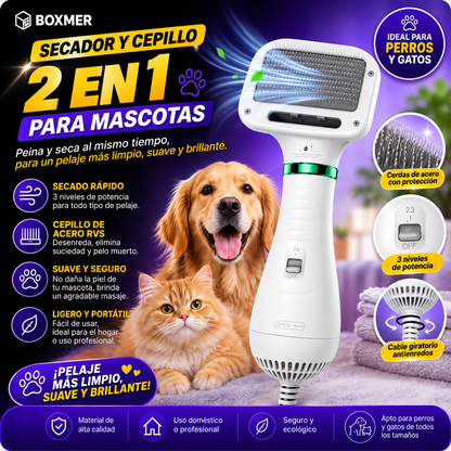 Cepillo Y Secador para Mascotas 2 En 1