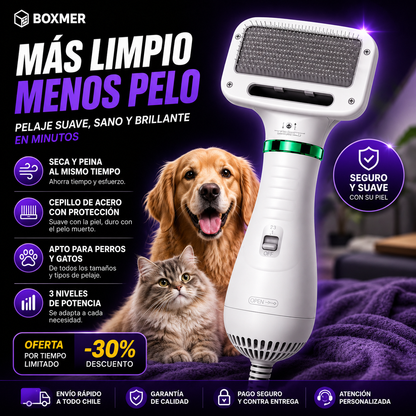 Cepillo Y Secador para Mascotas 2 En 1