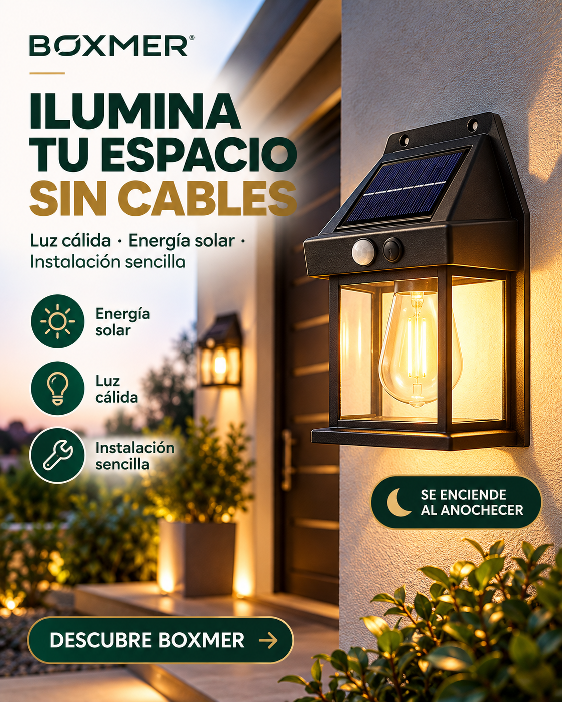 FOCO SOLAR LUZ CALIDA EMPALMADO